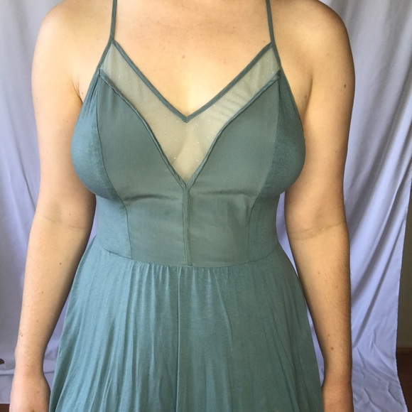 Teal Lightweight Dress with Mesh - Picture 2 of 7